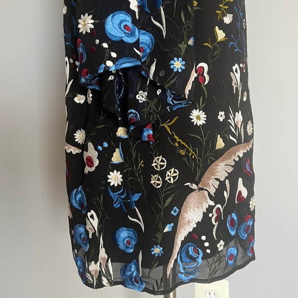 ALICE OLIVIA Eleonora Poet Flare Embroidered Birds Floral Cocktail Tunic Dress S - Picture 14 of 16